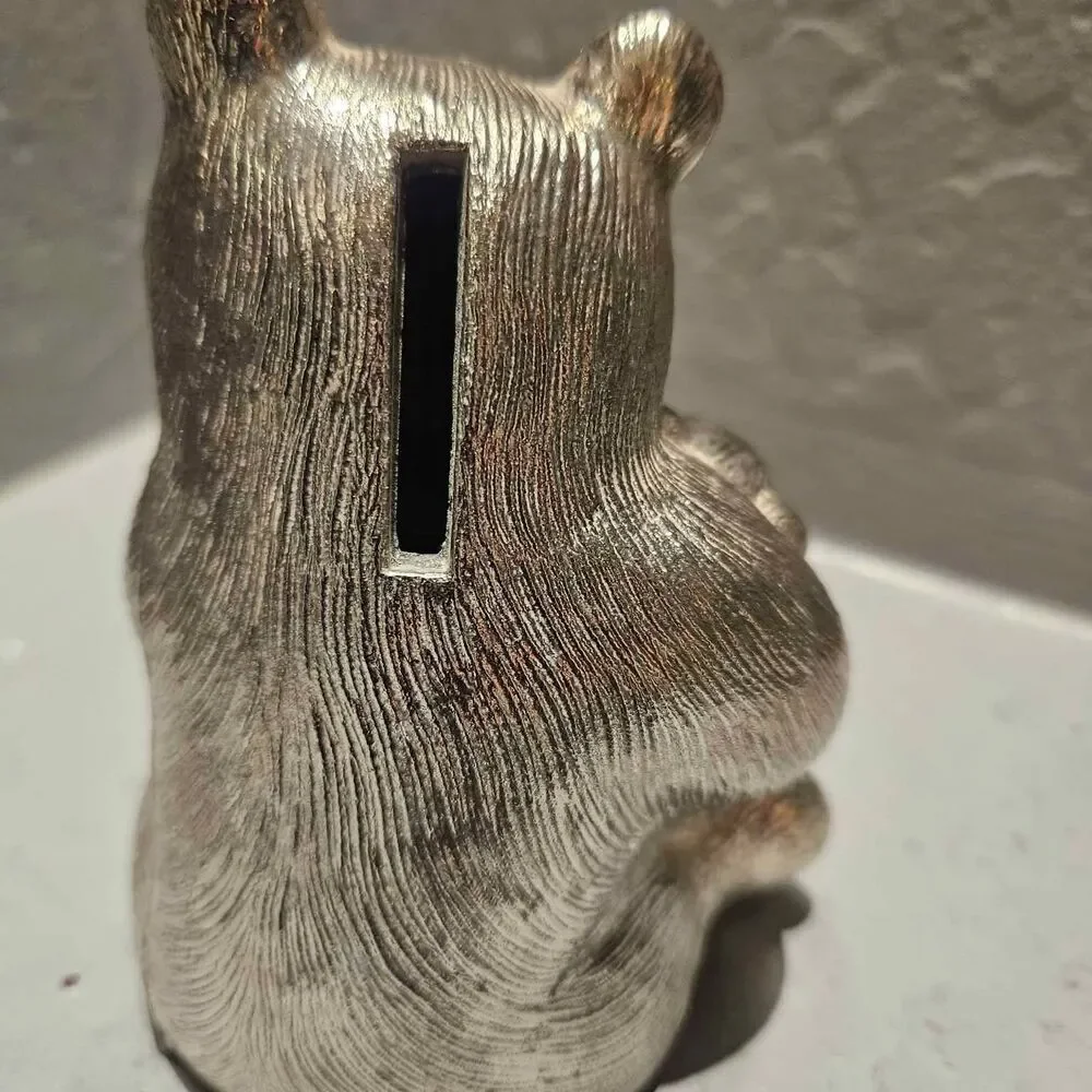 Silver Plate Bear with Cub Coin Bank Piggy Bank 4.5